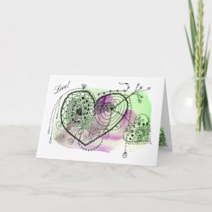 Tic Toc Green and Purple Ornate Hearts Card