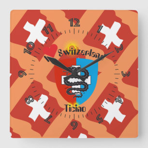 Ticino Schweiz Suisse Svizzera Svizra Uhr Square Wall Clock