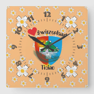 Ticino Schweiz Suisse Svizzera Svizra Uhr Square Wall Clock