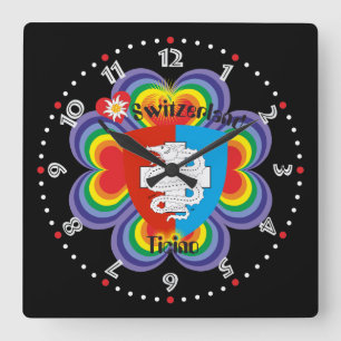 Ticino Schweiz Suisse Svizzera Svizra Uhr Square Wall Clock