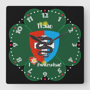 Ticino Schweiz Suisse Svizzera Svizra Uhr Square Wall Clock