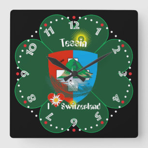 Ticino Schweiz Suisse Svizzera Svizra Uhr Square Wall Clock