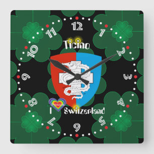Ticino Schweiz Suisse Svizzera Svizra Uhr Square Wall Clock
