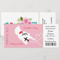 Ticket Boarding Pass Floral Wedding Abroad Zante