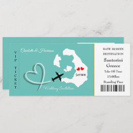 Ticket Boarding Pass Wedding Destination Santorini Invitation