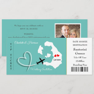 Ticket Boarding Pass Wedding Destination Santorini Invitation