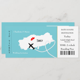 Ticket Boarding Pass Wedding Destination Turkey Invitation