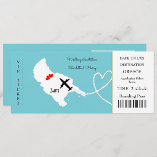 Ticket Boarding Pass Wedding Destination Zante Invitation