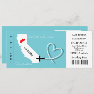 Ticket BoardingPass Wedding Destination California Invitation