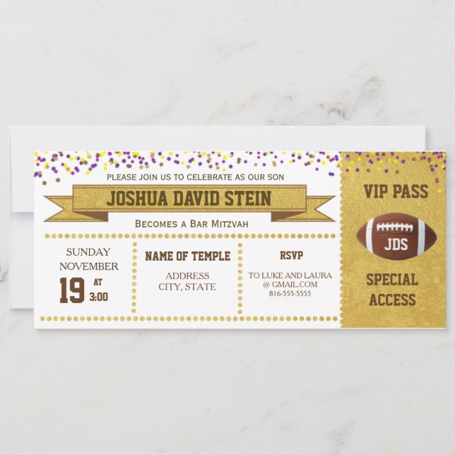 Ticket Football theme Bar Mitzvah Invitation (Front)