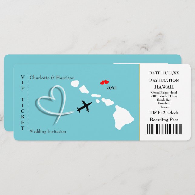 Ticket Pass Wedding  Destination Hawaii Invitation (Front/Back)