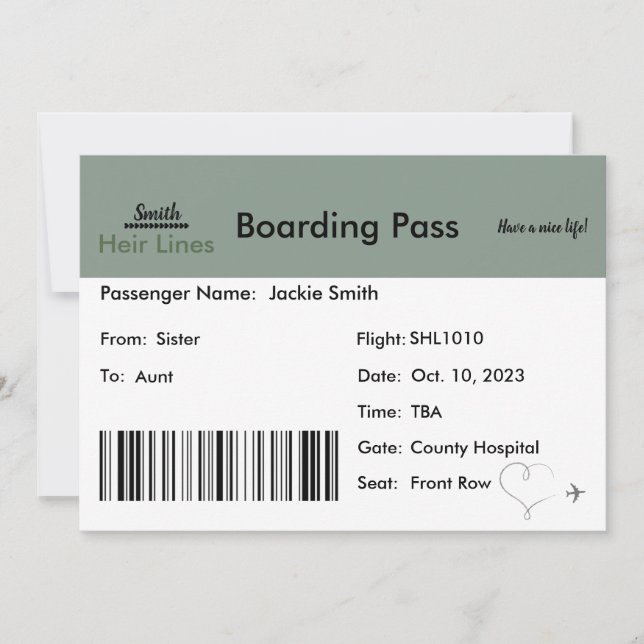 Ticket Pregnancy Announcement for Family (Front)