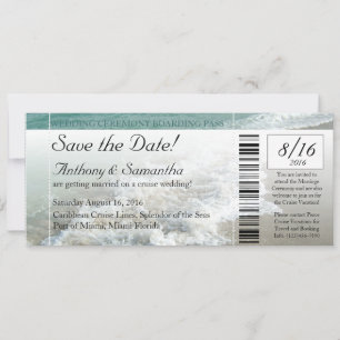 Ticket Save Date, Beach Destination Wedding Cruise Save The Date