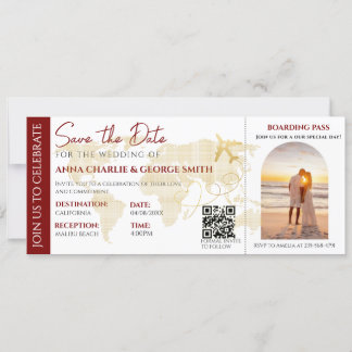 Ticket Save The Date With Photo wedding party Invitation
