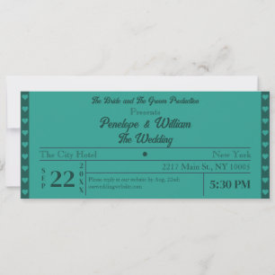 Ticket Simple Retro Style Green Wedding Invitation