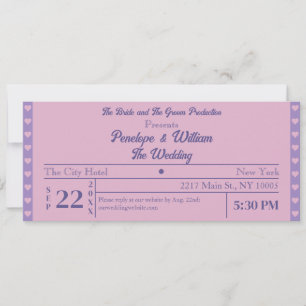 Ticket Simple Retro Style Purple Wedding Invitation