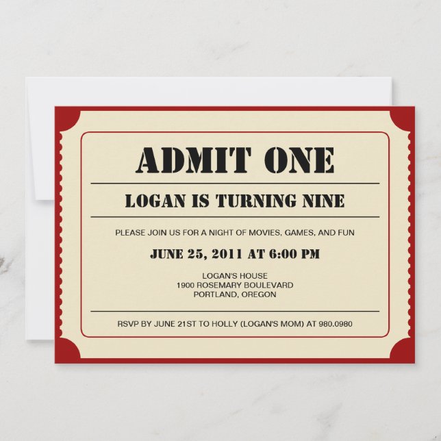 Ticket Stub Party Invitation (Front)