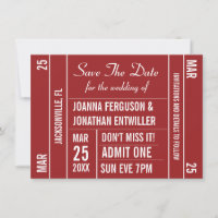 Ticket Stub (Red) Save The Date Invitation