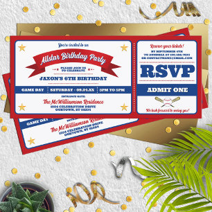 Ticket Style Baseball Birthday Party Invitation