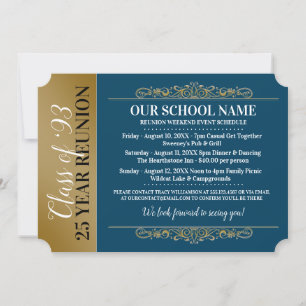 Ticket Style Blue/Gold Class Reunion Invitation