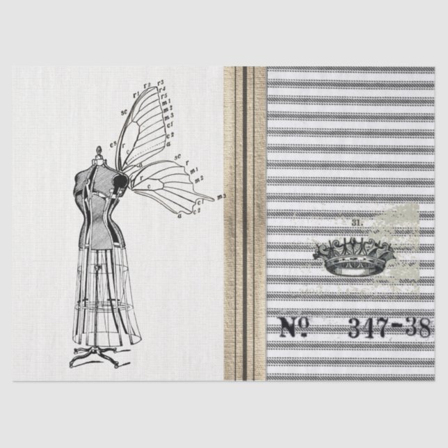 Ticking Burlap Dress Form Fairy Tissue Paper (Front)