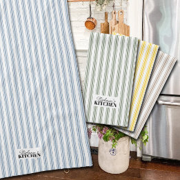 Ticking Stripe Vintage Farmhouse Blue Tea Towel