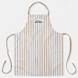 Ticking Stripe Vintage Farmhouse Mushroom Brown Apron