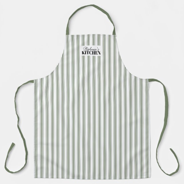 Ticking Stripe Vintage Farmhouse Sage Apron (Front)