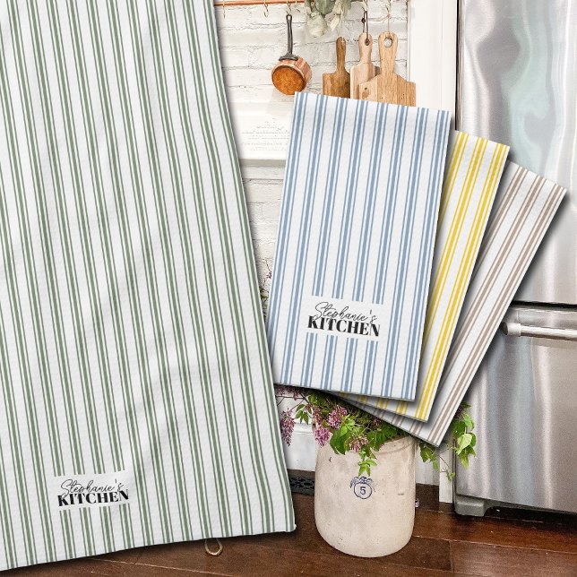 Ticking Stripe Vintage Farmhouse Sage Tea Towel (Vintage ticking stripes in sage green will add a touch of charm to your kitchen design. 
)