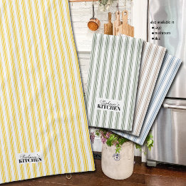 Ticking Stripe Vintage Farmhouse Yellow Tea Towel