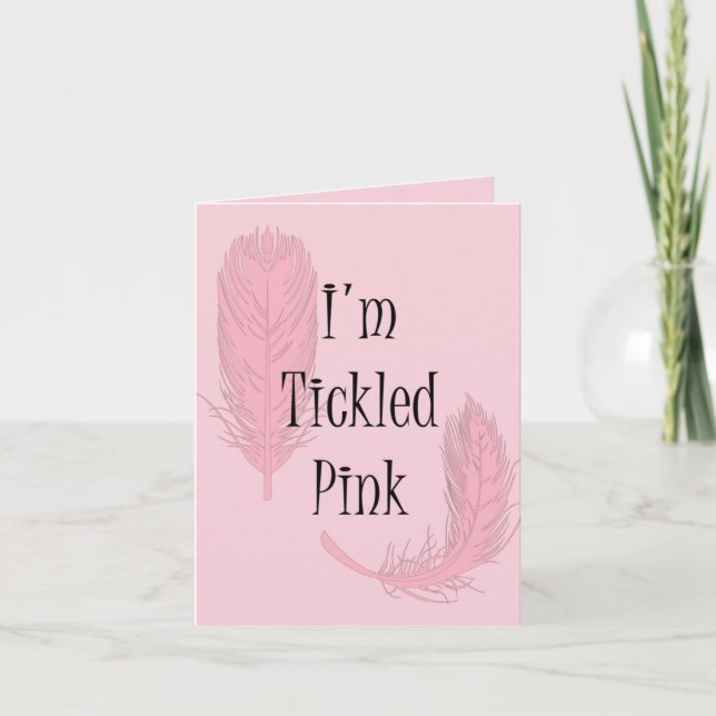 Tickled Pink Feathers Thank You Custom Card (Front)