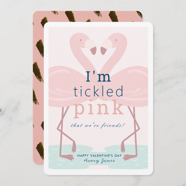 Tickled Pink Flamingo Pink Valentine's Day Card (Front/Back)
