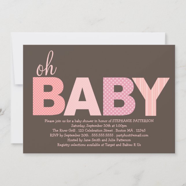 Tickled Pink Oh Baby Girl Modern Baby Shower Invitation (Front)