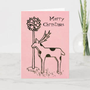 Tickled Pink Reindeer ~ Vintage Christmas Holiday Card