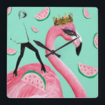 Tickled Pink & Teal Flamingo cute pop art clock<br><div class="desc">A fresh bright joyful flamingo print designed in Edinburgh, UK.</div>