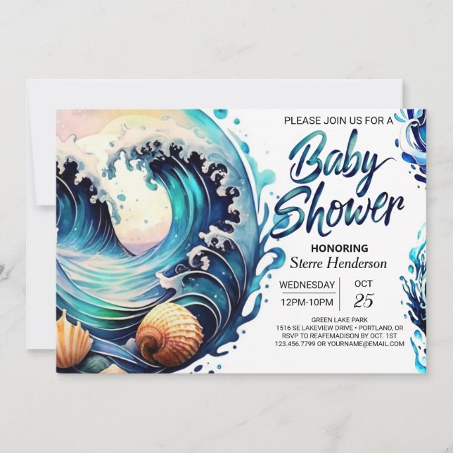 Tidal Blue Water Baby Shower Invitation (Front)