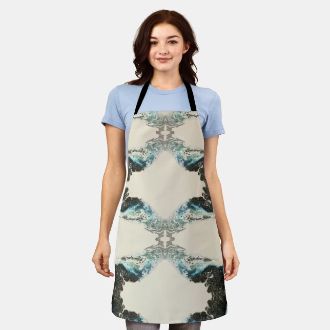 Tidal Echoes — Abstract Fluid Ink Pattern Apron (Worn)