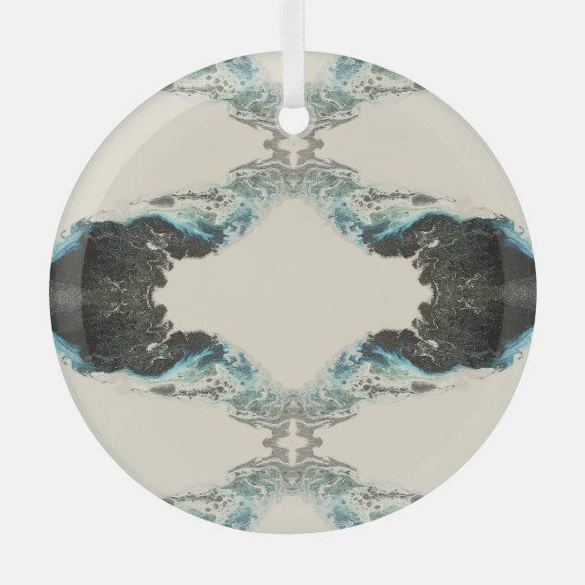 Tidal Echoes — Abstract Fluid Ink Pattern Glass Tree Decoration (Front)