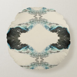 Tidal Echoes — Abstract Fluid Ink Pattern Round Cushion