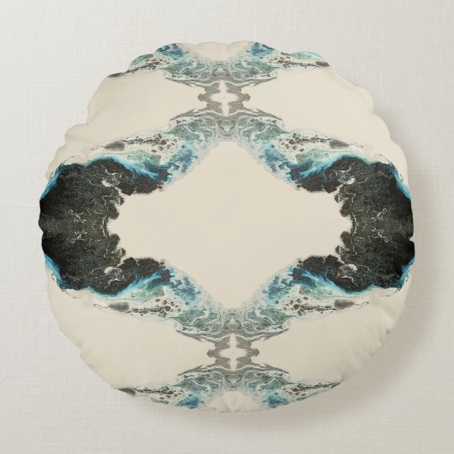 Tidal Echoes — Abstract Fluid Ink Pattern Round Cushion (Front)