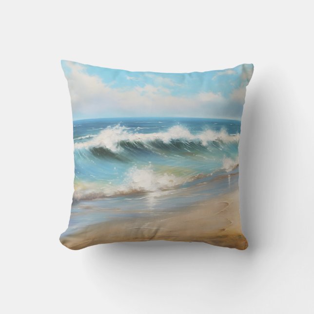 Tidal Wave Ocean Beach Wave Art Cushion (Front)