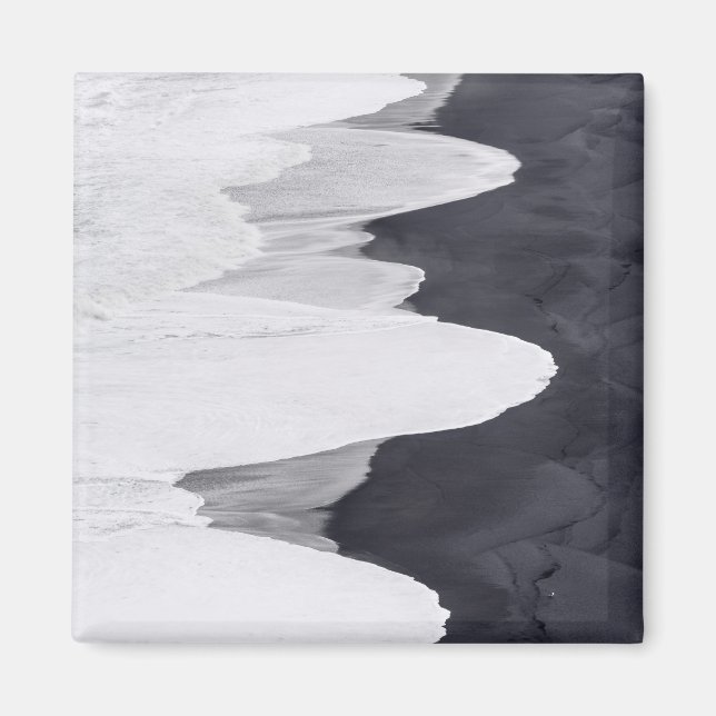 Tide Washes Over Black Beach Magnet (Front)