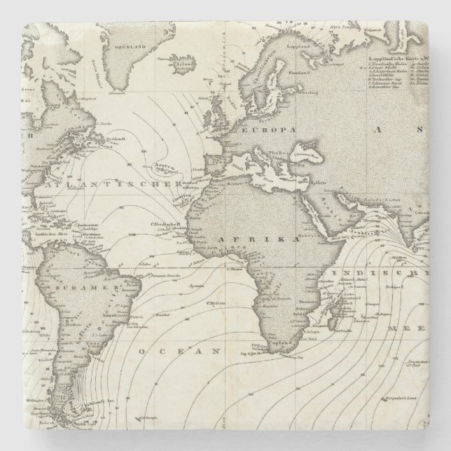 Tide-wave Atlas Map Stone Coaster (Front)