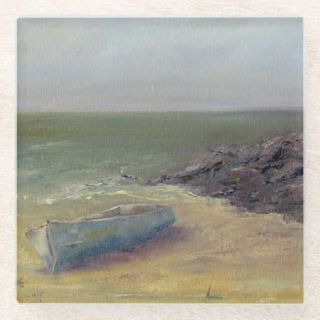 Tide's Rolling In - Boat on the Shore Glass Coaster (Front)