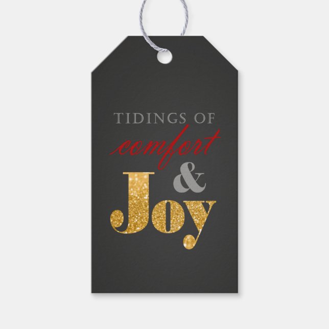 Tidings of Comfort and Joy Gold Sparkle Christmas Gift Tags (Front)