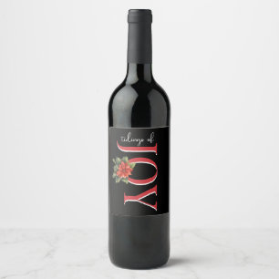 TIDINGS OF JOY RED CHRISTMAS POINSETTIA on BLACK, Wine Label