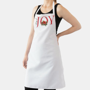 TIDINGS OF JOY RED CHRISTMAS POINSETTIA on WHITE, Apron