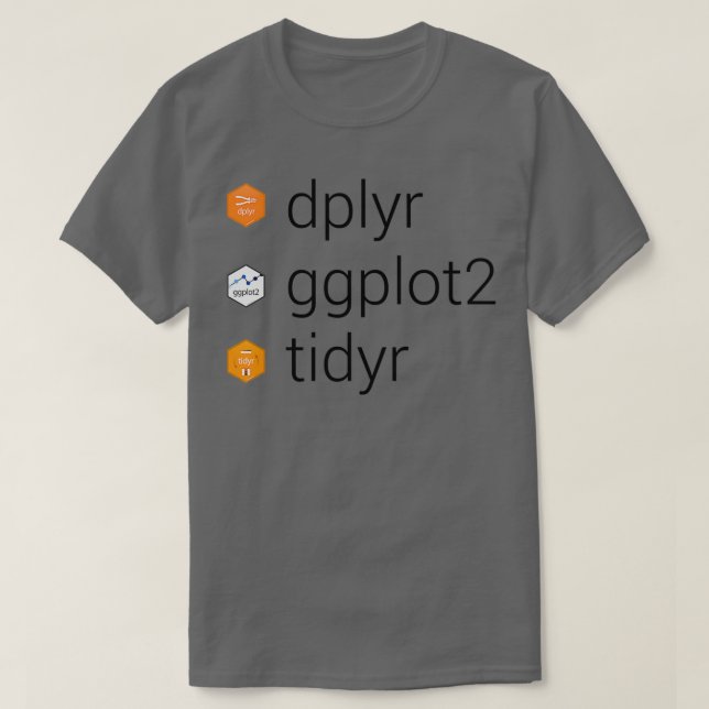 Tidyverse libraries dplyr ggplot2 tidyr T-Shirt (Design Front)