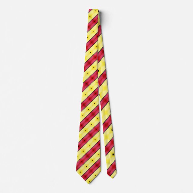 Tie - 065 - Red Wine and Yellow Stripes (Front)