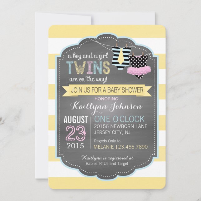 Tie and Tutu Twins Baby Shower Invitation (Front)